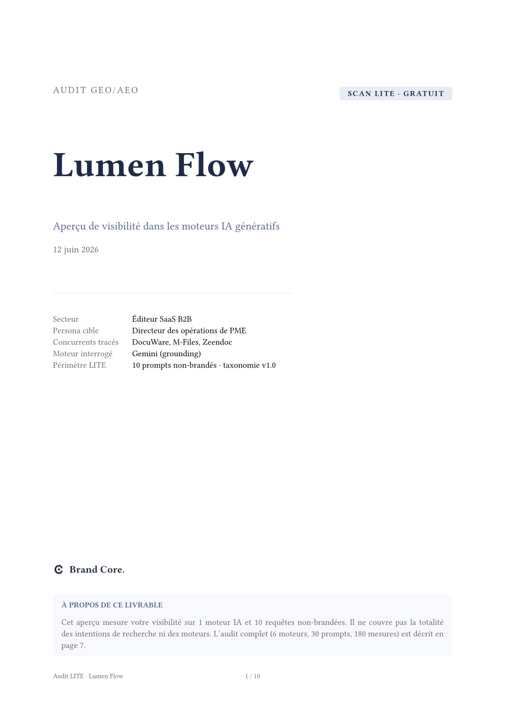 Rapport LITE — page de couverture (cas illustratif Lumen Flow)